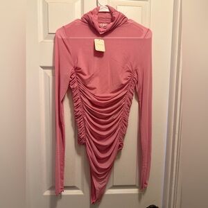 Free People Womens MD Pink Intimately Under It All Bodysuit Ruched Mesh H18-17